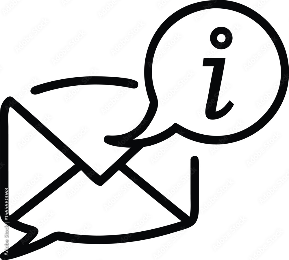 Poster outline mail icon with information bubble for contact page or feedback form