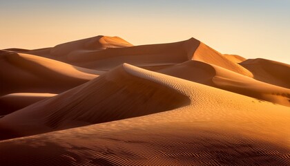 abstract soft geometry sand sculpture with long shadows at desert sunrise