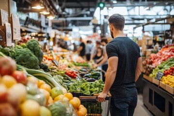 Obraz premium Young Adult Shopping in Vibrant Produce Section