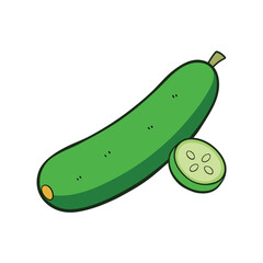 Fresh cucumber with slices vibrant green clean layout Vector illustration
