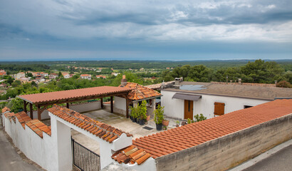 Mediterranean rooftops with terracotta tiles. Istrian countryside.