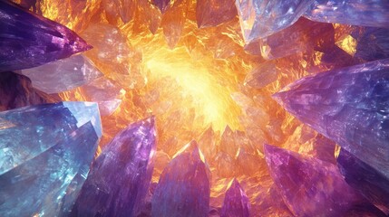 Crystal cavern tunnel, vibrant crystals, glowing light.  Possible use science fiction background