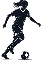 Obraz premium Silhouette of a woman playing soccer dribbling the ball on a white background football