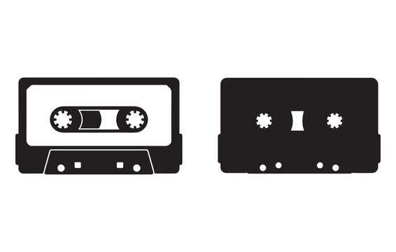 Two Black and White Audio Cassette Tape Icons Side by Side Simple Design music tape
