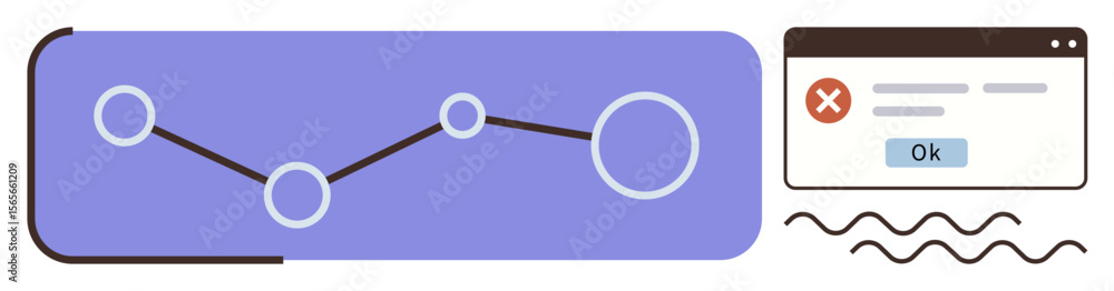 Poster line chart with data points suggesting analytics trends and web alert box with error message. ideal 