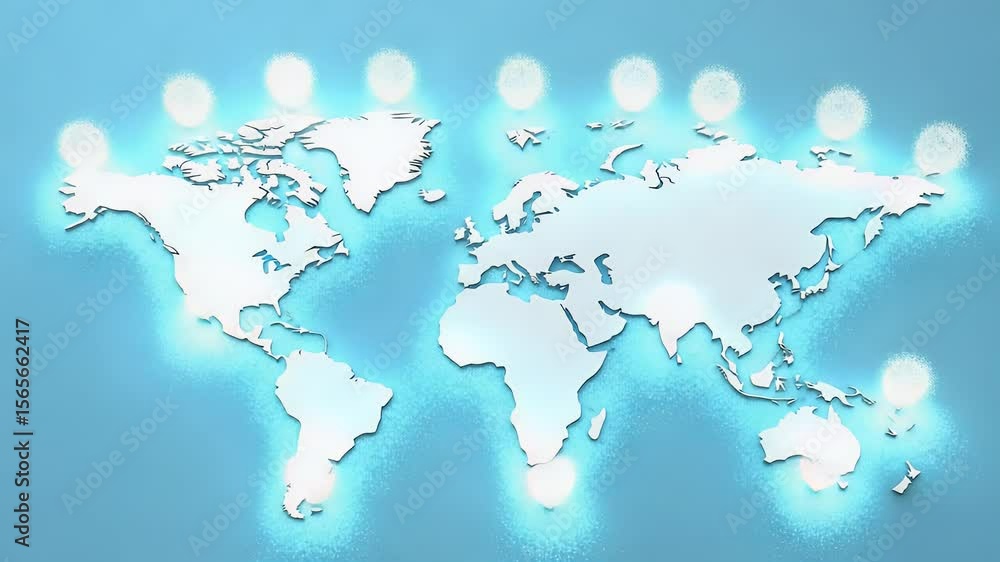 Aufkleber world map illustration rendered in a light blue color with a digital effect representing global conn