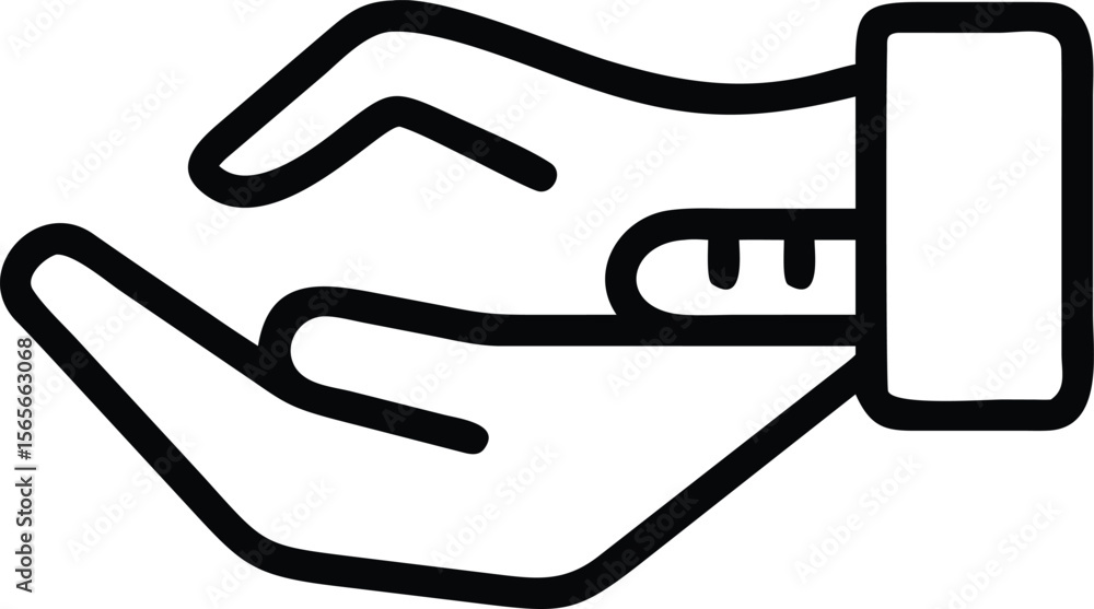 Poster outlined hand holding or receiving icon for user interface design