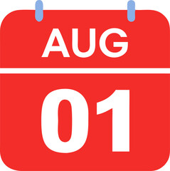 1 August vector icon calendar day. 1 date of august. First day of august. 1st date number. 1 day calendar. Swiss National Day Switzerland. Vector illustration
