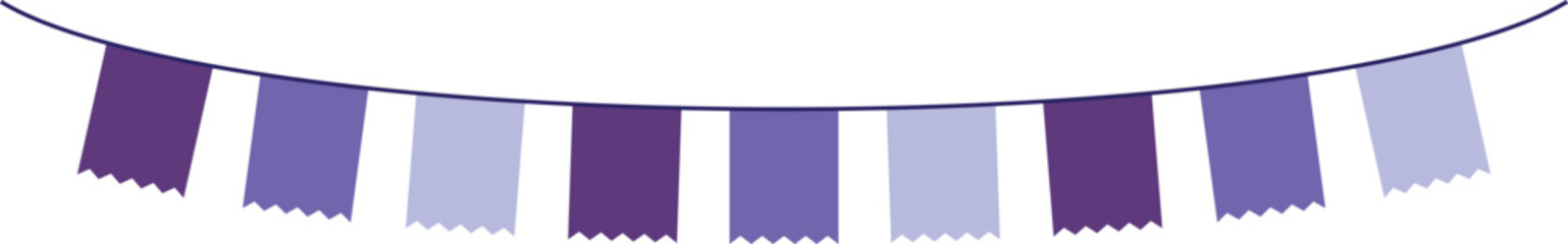 Bunting Banner with Zig Zag Edge Flags - Decorative bunting banner in shades of purple hung on a thin string