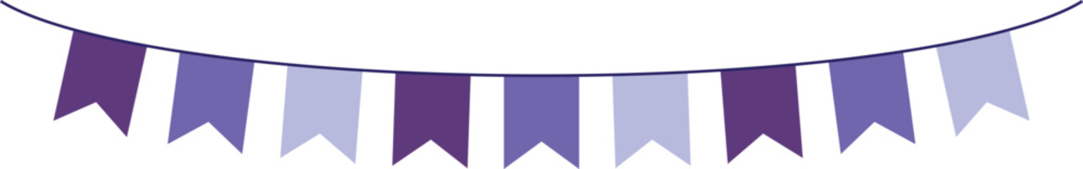 Bunting Banner with Ribbon Tail Flags - Decorative bunting banner in shades of purple hung on a thin string