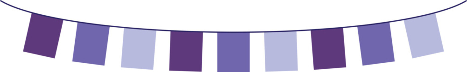 Bunting Banner with Rectangle Shape Flags - Decorative bunting banner in shades of purple hung on a thin string