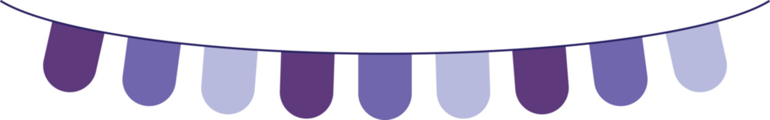 Bunting Banner with Rounded Flags - Decorative bunting banner in shades of purple hung on a thin string