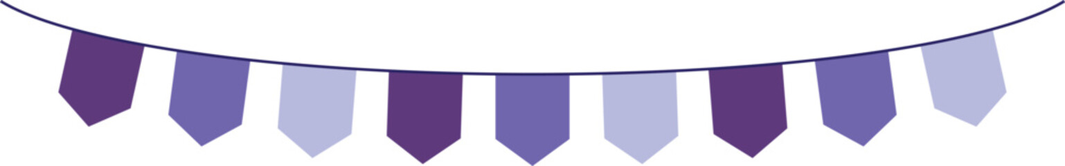 Bunting Banner with Pointed Tail Flags - Decorative bunting banner in shades of purple hung on a thin string