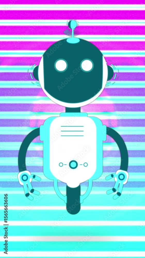 Poster animation of ai chat bot over colourful striped background