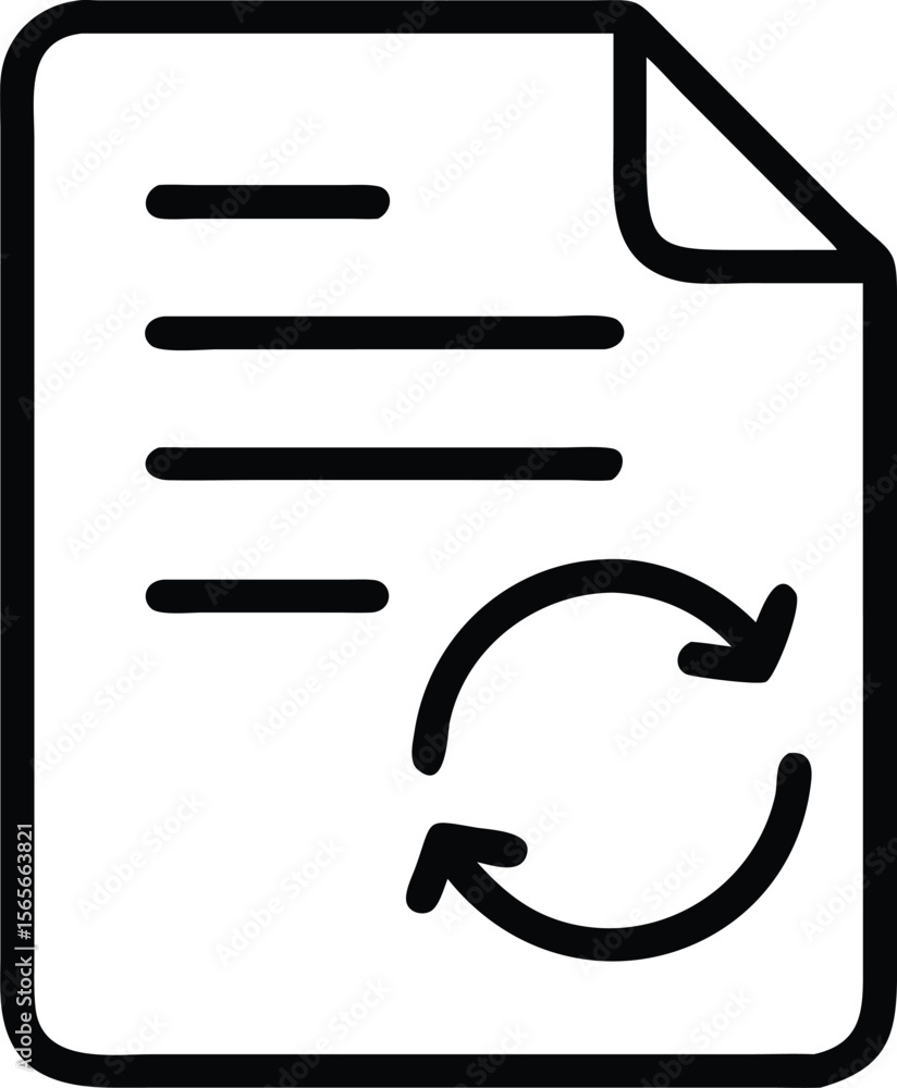 Poster paper document with curled corner and refresh arrows outline icon