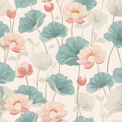Traditional Korean Lotus Pattern &ndash; Seamless Floral Vector Design