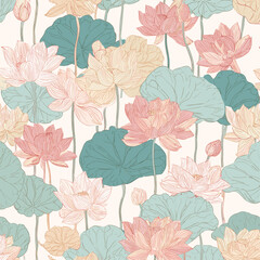 Traditional Korean Lotus Pattern &ndash; Seamless Floral Vector Design
