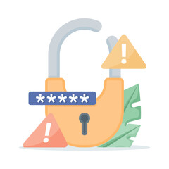 Fototapeta premium concept of user privacy protection. illustration of a broken padlock with an exclamation mark. Notification of an error that occurred in the security system. suspicious activity. symbol