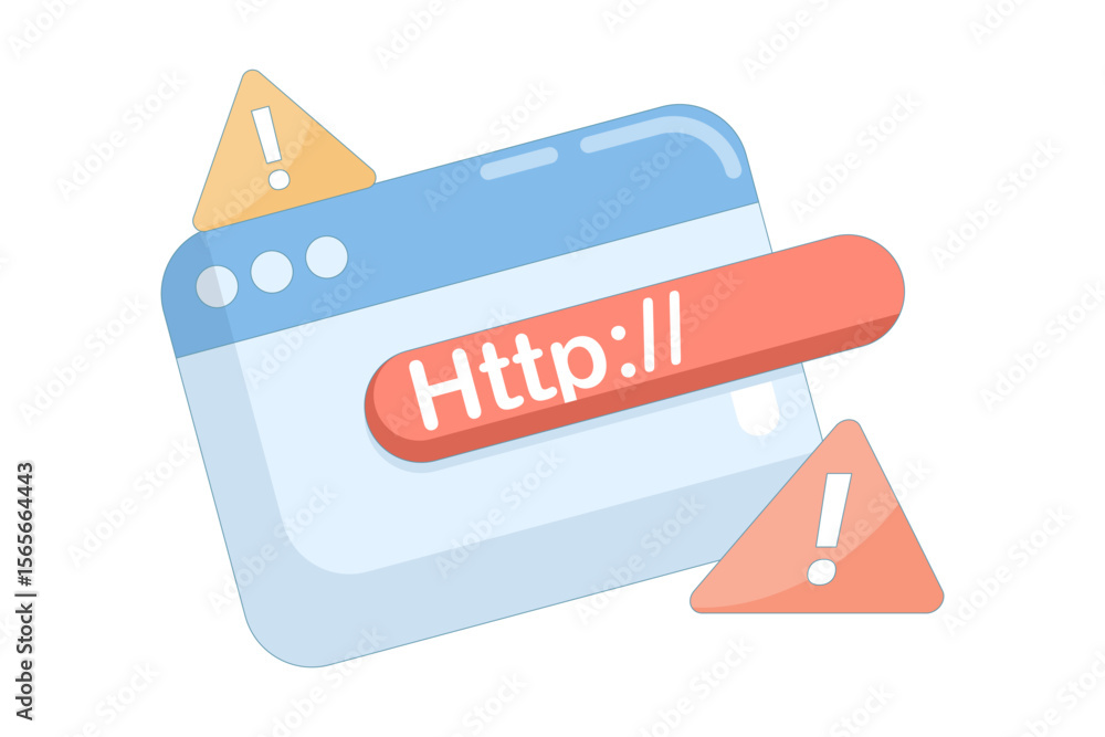 Poster vector illustration of unsafe url, http symbol and warning or danger sign. dangerous and suspicious 