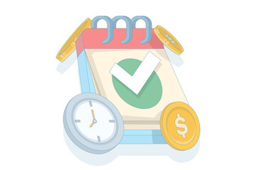 vector illustration of time management, planning, deadlines and event schedule. illustration Budget planning and financial transaction management, time. flat design on background.