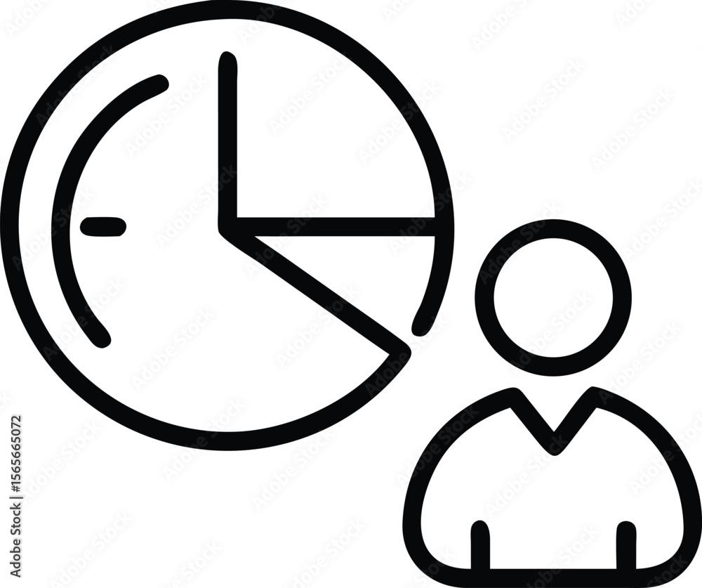 Poster project timeline management icon with person outline showing time allocation and schedule