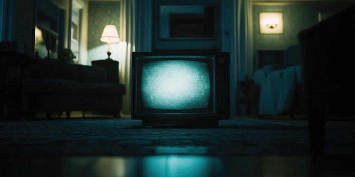Old TV in dark house room, eerie, possible use horror, thriller - Powered by Adobe