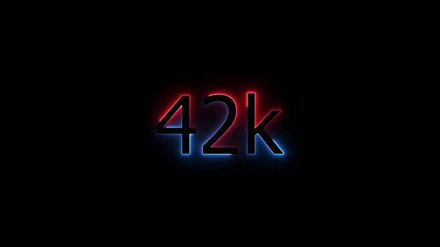 Glowing neon line 42 k Ultra HD icon isolated,congratulation for 42k. neon 42k Follower neon Text Animation.42k Glowing neon line ,concept animation. Neon Light 42K Letter Icon Animation.