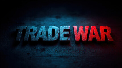 The words trade war are displayed in bold, contrasting colors on a dark background.