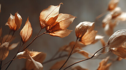 Dried leaves in warm, sepia tones, creating a beautiful and natural composition.