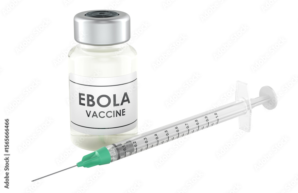 Poster ebola vaccine vial and syringe. 3d rendering isolated on transparent background