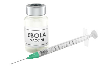 Ebola vaccine vial and syringe. 3D rendering isolated on transparent background