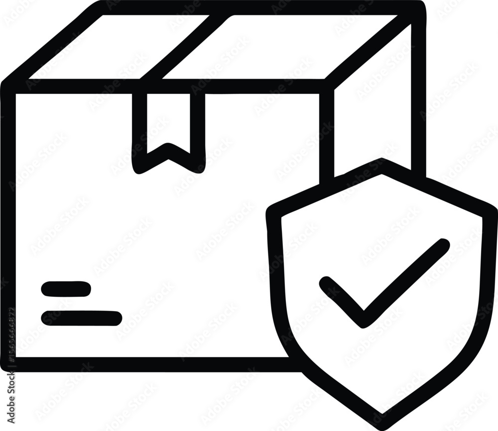 Poster secure package delivery line icon with shield and check mark illustration