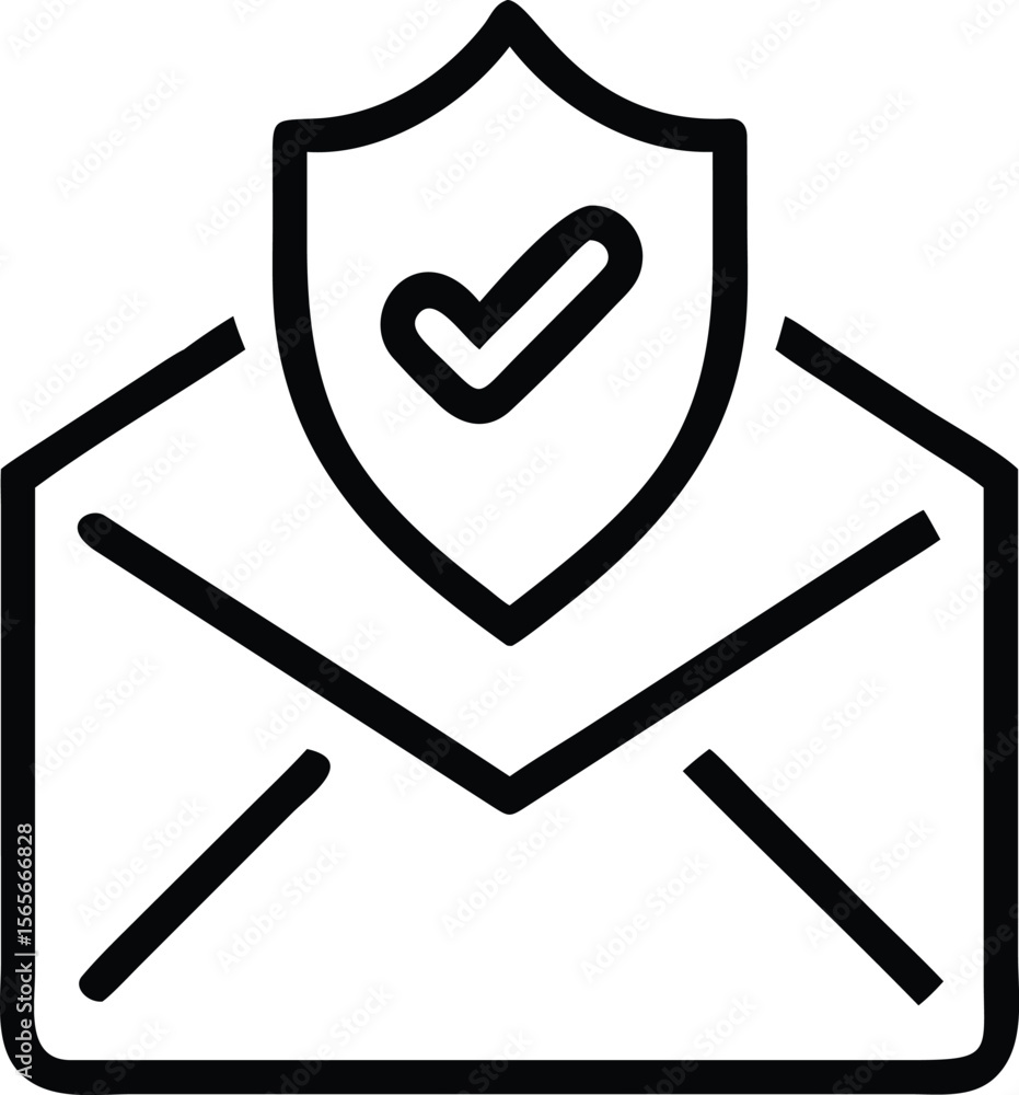Poster secure email icon with check mark shield outline style illustration