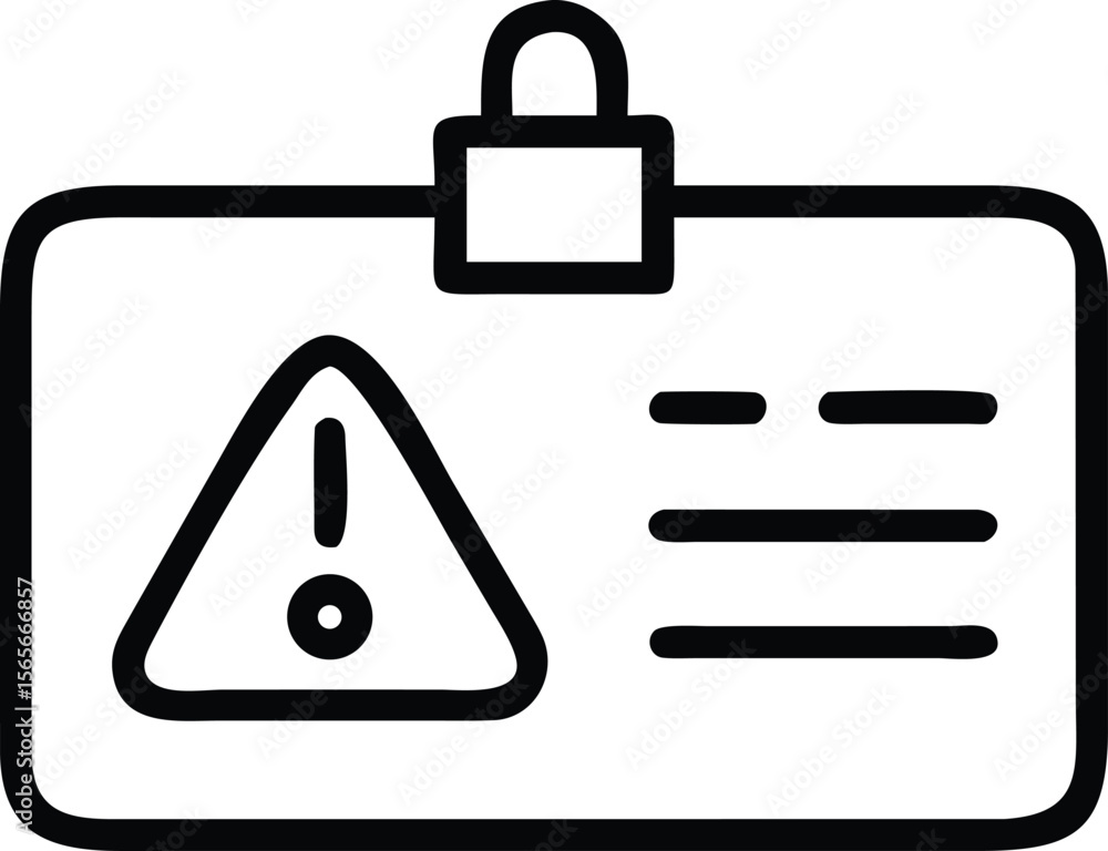 Poster security badge outline icon with padlock and exclamation mark in simple design