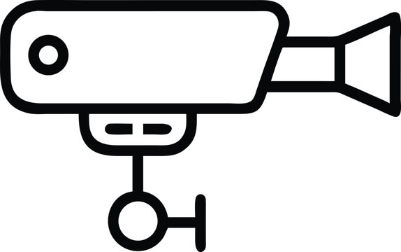 Security camera icon with clamp mount in simple black line art