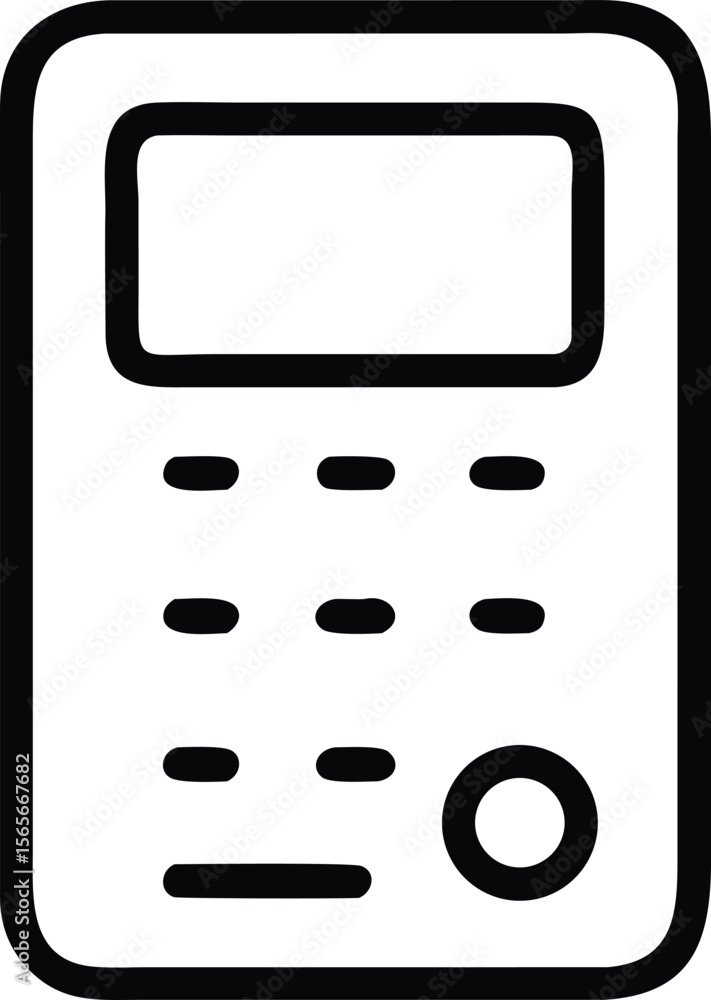 Poster simple calculator icon design with display, number buttons, and rounded outline style