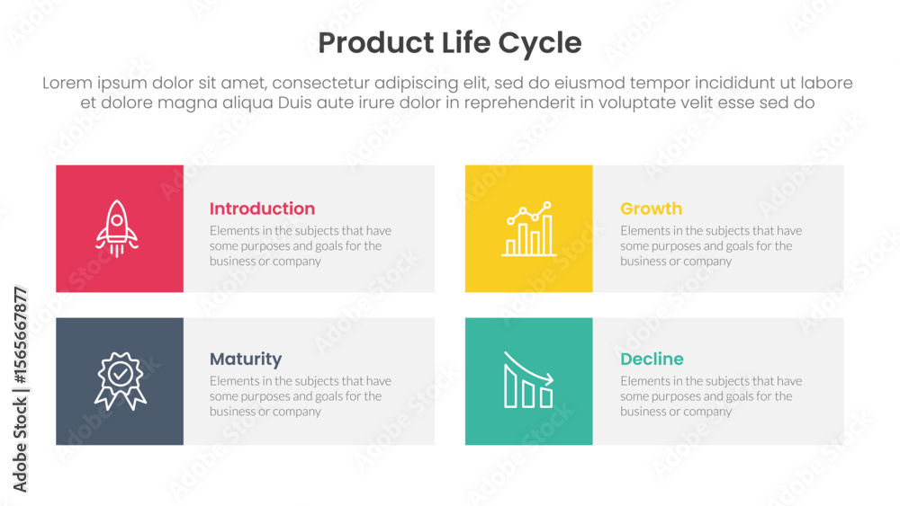 Poster product life cycle stages infographic 4 point stage template with square box rectangle description f