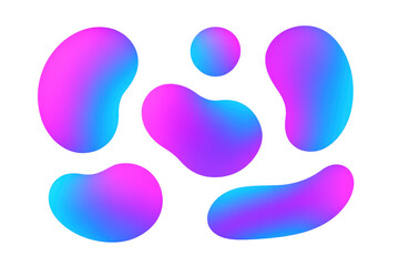 Set of vibrant, colorful abstract liquid gradient shapes with transparent background, perfect for modern and trendy designs