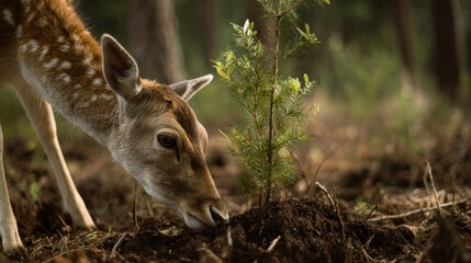 Deer grazing near plant forest scene