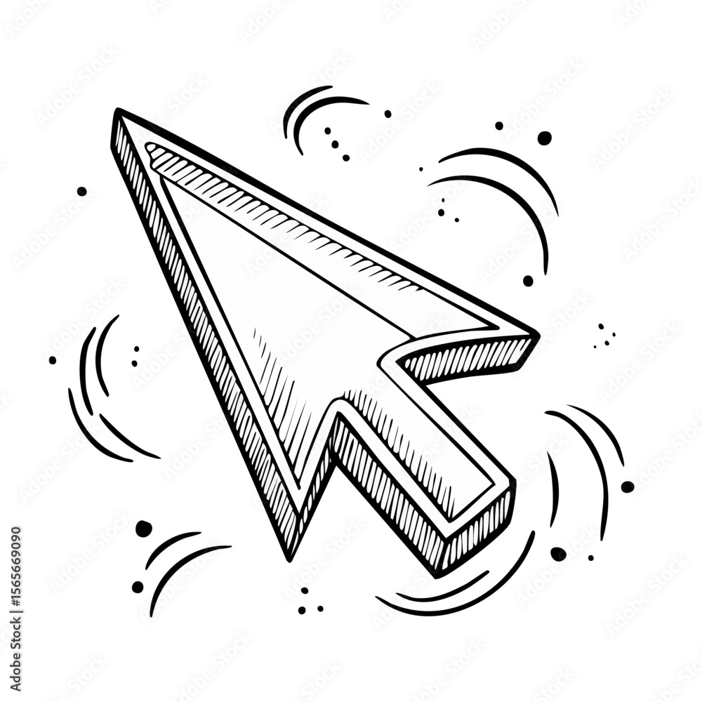 Poster hand drawn arrow pointer on black background illustration for digital interface