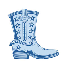 Detailed Cowboy Boot Illustration with Stars and Spurs on Black Background