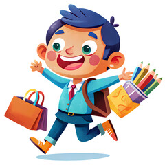 Cheerful Kid With School Essentials in Bag