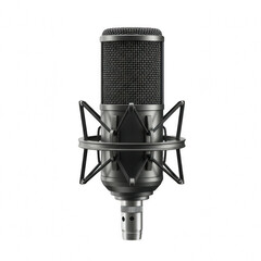 Condenser Microphone PNG – Professional Studio Mic with Shock Mount or Stand Isolated on Transparent Background for Podcasting, Voice Recording, Music Production, Streaming, and Broadcast Designs