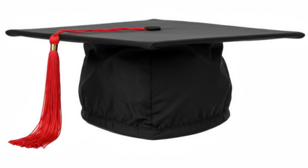 Graduation Hat PNG – Classic Black Mortarboard Cap with Tassel, Isolated on Transparent Background for Education, Academic Achievement, Graduation Ceremonies, and Student Success Design Projects