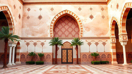 Moroccan style Palm Tree front view and Geometric texture,