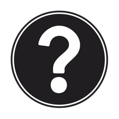 Question mark in a black and white roundel represents uncertainty and inquiry for education or informational materials