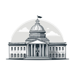 Government Building Illustration with Dome and Columns on Black Background