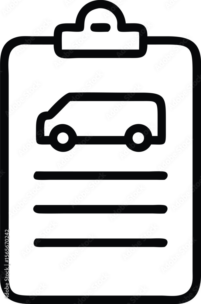 Poster simple line art icon of delivery car on clipboard form for app ui