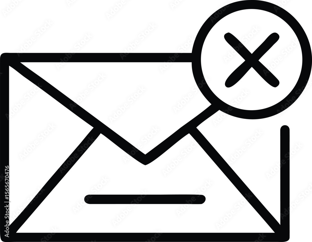 Poster simple line art icon showing email marked as read, with an x mark