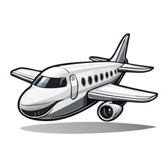 Obraz premium Cartoon airplane illustration in flight with a grayscale color scheme over a black background